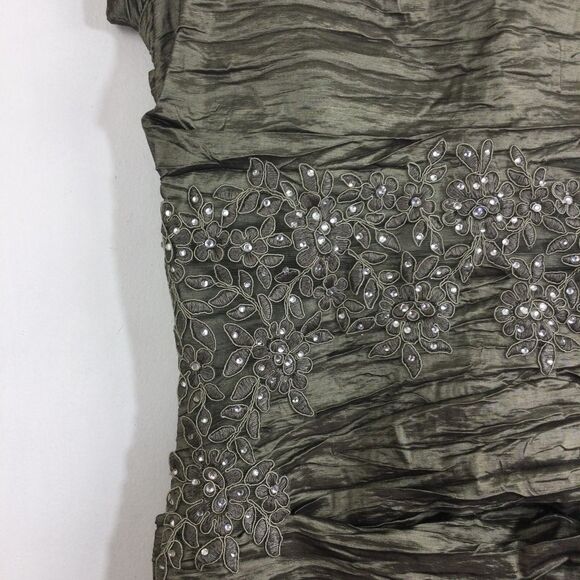 Alex Evenings Pewter Crinkle Fitted Floral Embroidered Dress Gown Size 8 - Picture 4 of 12